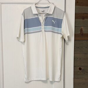 PUMA Men's White and Blue Polo Shirt